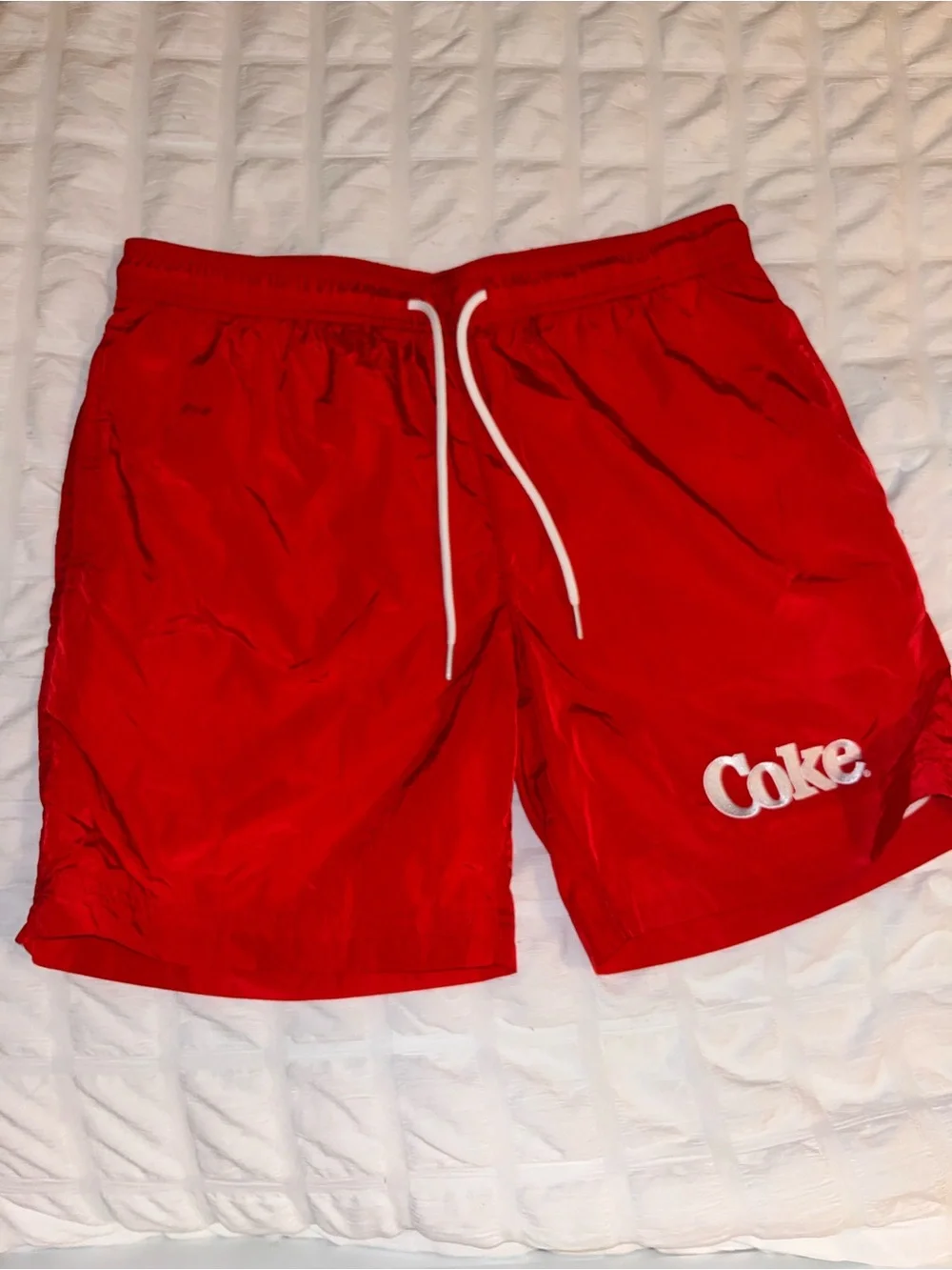PacSun Red 'Coke' Logo Swim Trunks